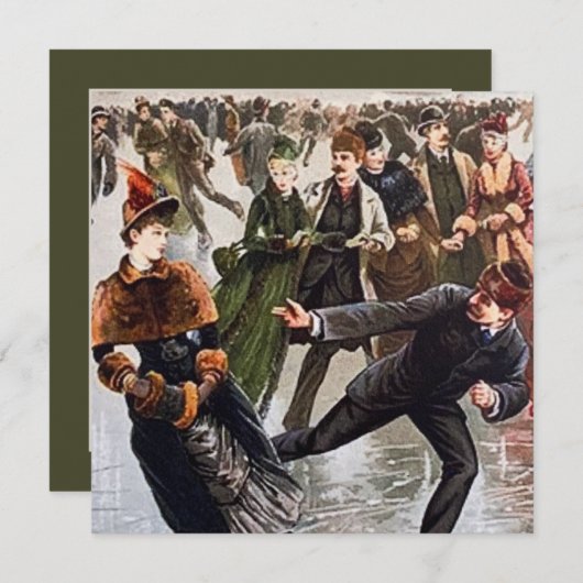 フェスティバルクリスマスヴィンテージ氷スケートで滑る ノートカード (正面/裏面)