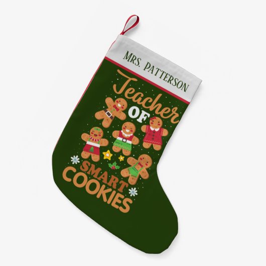 フェスティバルクリスマス先生頭が切れるCookieの名前の追加 スモールクリスマスストッキング (正面 (吊り時))
