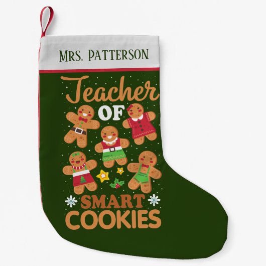 フェスティバルクリスマス先生頭が切れるCookieの名前の追加 スモールクリスマスストッキング (正面)