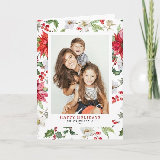 フェスティバルクリスマス冬の花のパターン写真 シーズンカード (正面)