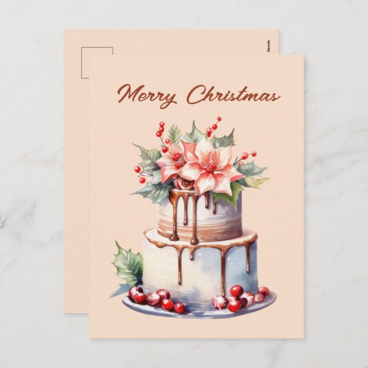 フェスティバルクリスマス小妖精や小人ケーキ追加文字 シーズンポストカード (正面/裏面)