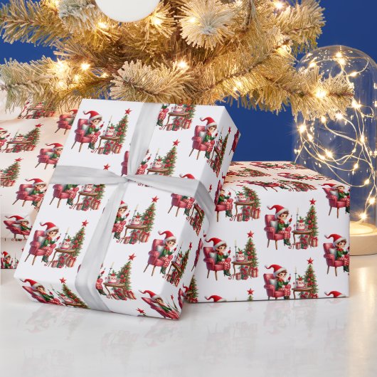 フェスティバルクリスマス小妖精や小人タイル模様 ラッピングペーパー (クリスマス)