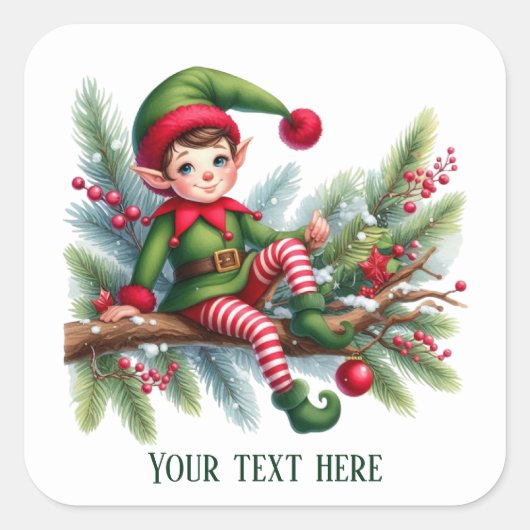 フェスティバルクリスマス小妖精や小人追加文字 スクエアシール (正面)