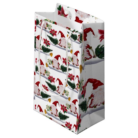 フェスティバルクリスマス格言、ポインセチアとベル スモールペーパーバッグ (正面アングル)