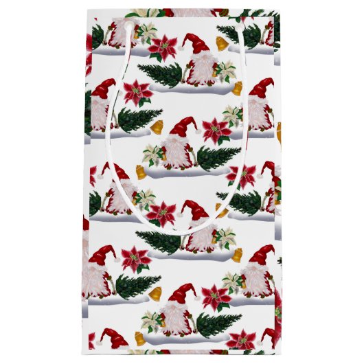 フェスティバルクリスマス格言、ポインセチアとベル スモールペーパーバッグ (正面)