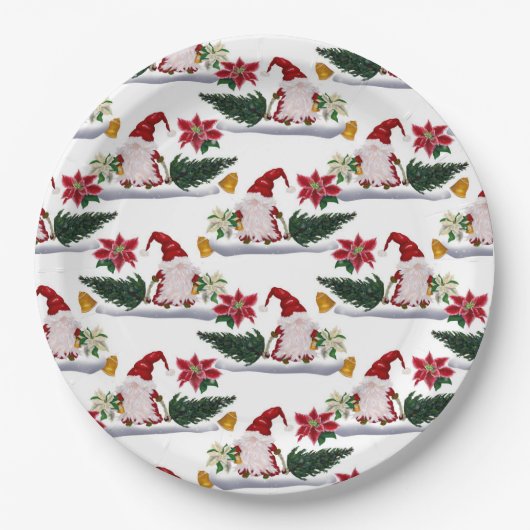 フェスティバルクリスマス格言、ポインセチアとベル ペーパープレート (正面)