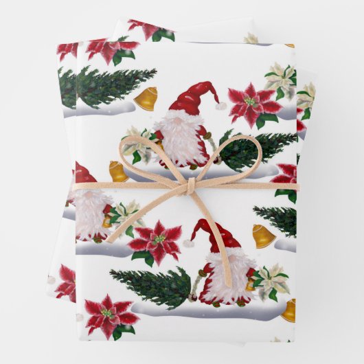 フェスティバルクリスマス格言、ポインセチアとベル ラッピングペーパーシート (インサイチュ)