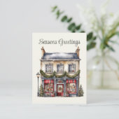 フェスティバルクリスマス水の色のビジネスホリデー シーズンポストカード (スタンド正面)