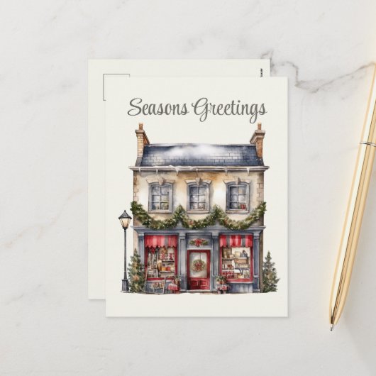 フェスティバルクリスマス水の色のビジネスホリデー シーズンポストカード (正面/裏面インサイチュ)