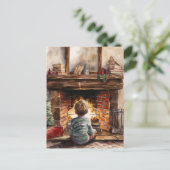 フェスティバルクリスマス水の色の暖炉の子 ポストカード (スタンド正面)