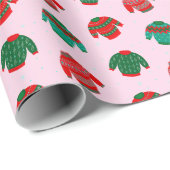 フェスティバルクリスマス醜いセーター柄ピンクの贈り物 ラッピングペーパー (ロールコーナー)