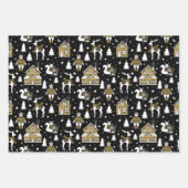 フェスティバルクリスマス金ゴールド白黒 ラッピングペーパーシート (正面)