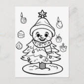 フェスティバルクリスマス雪だるまの木のキッドカラー ポストカード (正面)