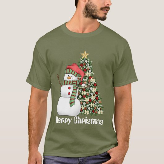 フェスティバルクリスマス雪だるまの木のTシャツ Tシャツ (正面)