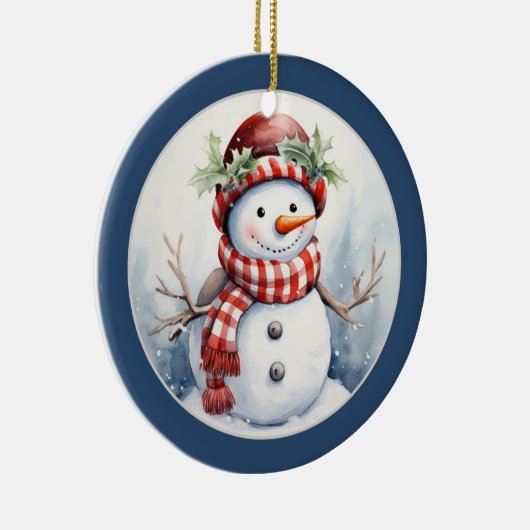 フェスティバルクリスマス雪だるまの追加の日付メッセージ セラミックオーナメント (右)