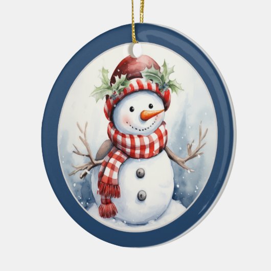 フェスティバルクリスマス雪だるまの追加の日付メッセージ セラミックオーナメント (左)