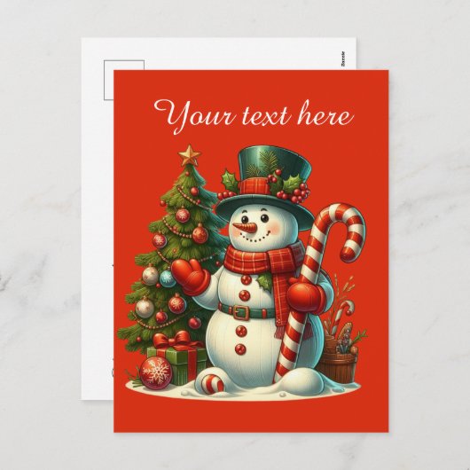 フェスティバルクリスマス雪だるまの追加メッセージ シーズンポストカード (正面/裏面)