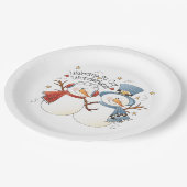 フェスティバルクリスマス雪だるまカップルパーティー ペーパープレート (アングル)