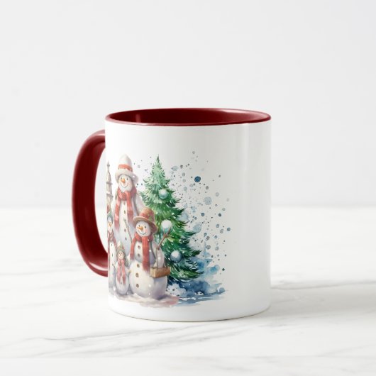 フェスティバルクリスマス雪だるまファミリー追加モノグラム マグカップ (正面左)