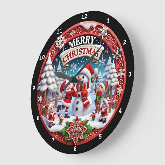 フェスティバルクリスマス雪だるまホリデーデコレーション ラージ壁時計 (傾斜)