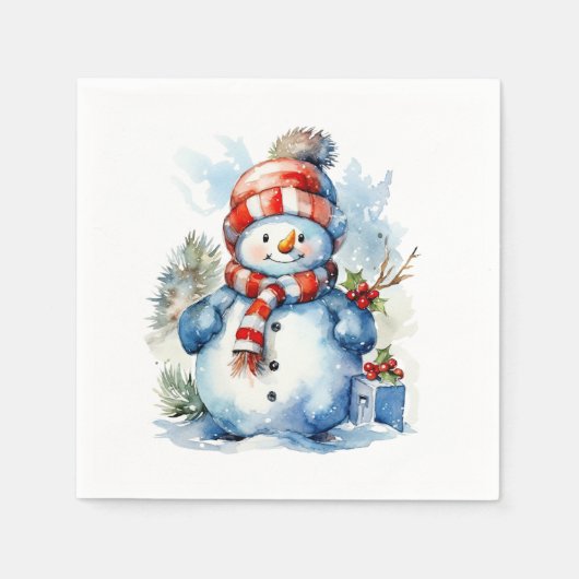 フェスティバルクリスマス雪だるまホリデーパーティー スタンダードカクテルナプキン (正面)