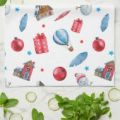 フェスティバルクリスマス雪だるまレッドオーナメントハウス キッチンタオル (折り畳み)