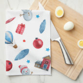 フェスティバルクリスマス雪だるまレッドオーナメントハウス キッチンタオル (四つ折り)