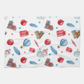 フェスティバルクリスマス雪だるまレッドオーナメントハウス キッチンタオル (横)