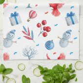 フェスティバルクリスマス雪だるまレッド深紅色オーナメント キッチンタオル (折り畳み)