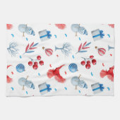 フェスティバルクリスマス雪だるまレッド深紅色オーナメント キッチンタオル (横)