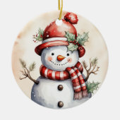 フェスティバルクリスマス雪だるま水カラー雪だるま セラミックオーナメント (正面)