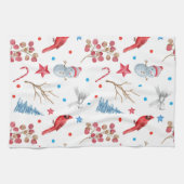 フェスティバルクリスマス雪だるま赤深紅色雪木 キッチンタオル (横)