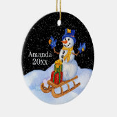 フェスティバルクリスマス雪だるま追加の名前文字 セラミックオーナメント (右)