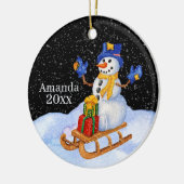 フェスティバルクリスマス雪だるま追加の名前文字 セラミックオーナメント (左)