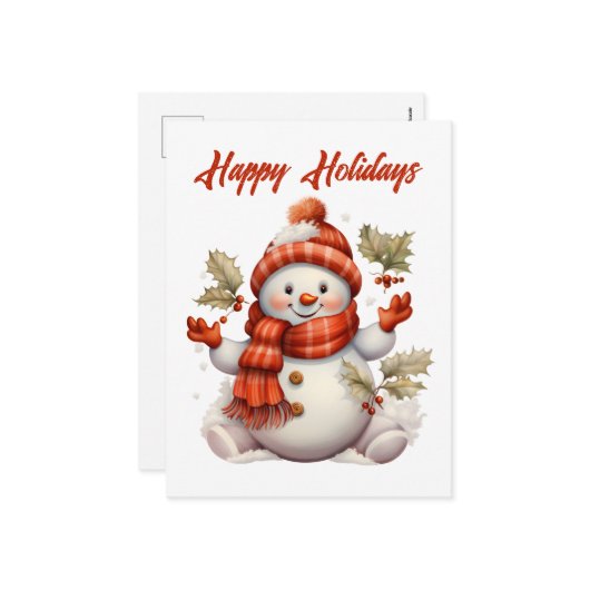 フェスティバルクリスマス雪だるま追加文字休日 シーズンポストカード (正面/裏面インサイチュ)