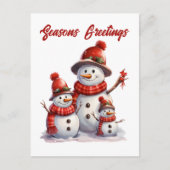 フェスティバルクリスマス雪だるま追加文字休日 シーズンポストカード (正面)