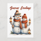 フェスティバルクリスマス雪だるま追加文字休日 シーズンポストカード (正面)