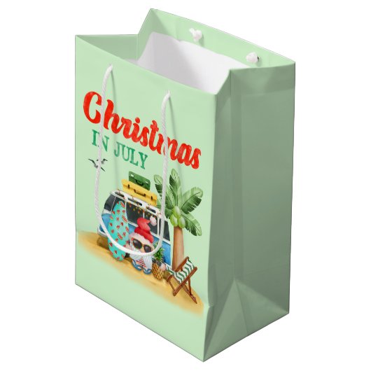 フェスティバルクリスマス7月ビーチサンタ格言 ミディアムペーパーバッグ (正面アングル)
