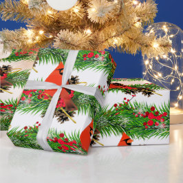 フェスティバルクリスマス（鳥）ショウジョウコウカンチョウバード光沢 ラッピングペーパー