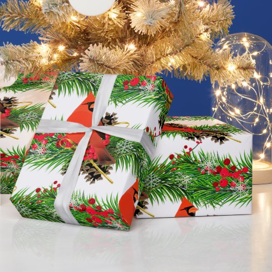 フェスティバルクリスマス(鳥)ショウジョウコウカンチョウバード光沢 ラッピングペーパー (クリスマス)