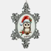 フェスティバルクリスマスadd name year owl スノーフレークピューターオーナメント (左)