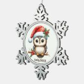 フェスティバルクリスマスadd name year owl スノーフレークピューターオーナメント (右)