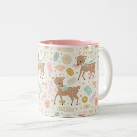 フェスティバルクリームヴィンテージトナカイイラストレーション ツートーンマグカップ (正面右)