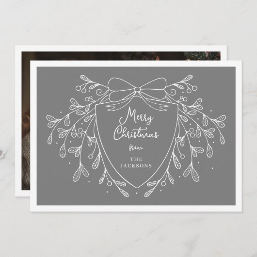 フェスティバルクレストとミストレトーグレー写真クリスマス シーズンカード (正面/裏面)