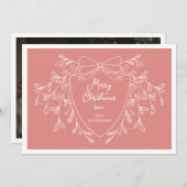 フェスティバルクレストmistletoe写真ピンクのクリスマス シーズンカード (正面/裏面)