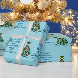 フェスティバルクレフティツリーオンブルー淡い色のクリスマス ラッピングペーパー