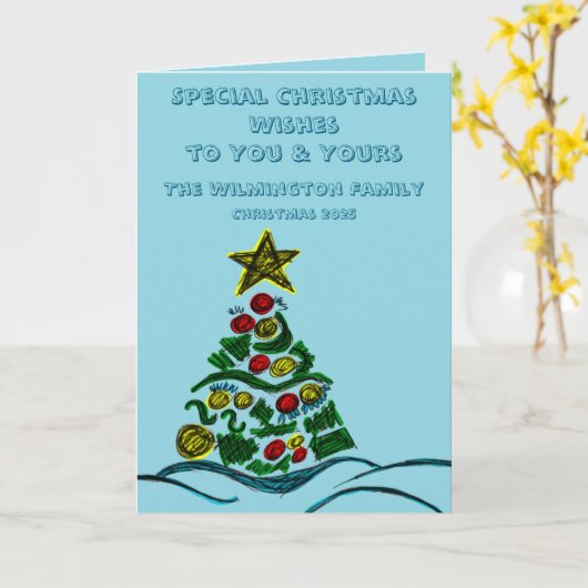 フェスティバルクレフティツリーファミリークリスマスフォールディング カード (黄色い花)