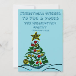 フェスティバルクレフティツリーファミリークリスマスフラット カード