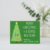 フェスティバルグリーンかわいいクリスマスツリーメリークリスマス ポストカード (スタンド正面)