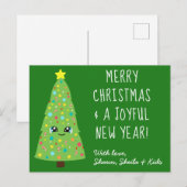 フェスティバルグリーンかわいいクリスマスツリーメリークリスマス ポストカード (正面/裏面)